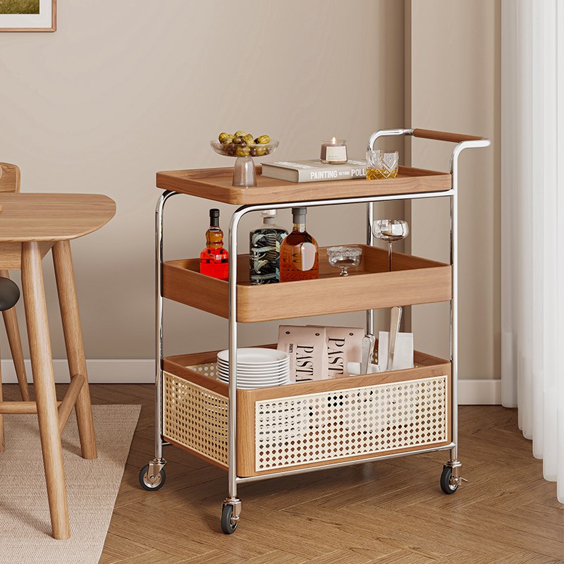 实木小推车简约可l移动茶几沙发边几角几客厅餐边柜藤编餐车置物