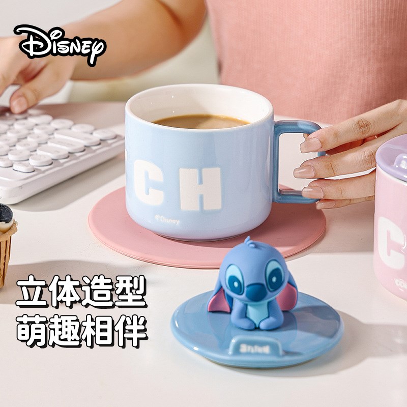 史迪仔系列情侣马l克杯带盖勺卡通陶瓷水杯子女生高颜值家用办公