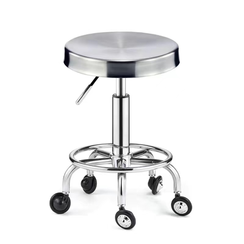 美容凳理发点椅子旋转升降圆凳子美发店I大工凳滑轮不锈钢剪发凳