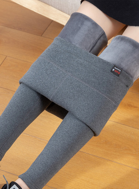 无骨打底裤女外穿春秋2021纯棉C修身大码长裤灰色秋冬高腰保暖秋