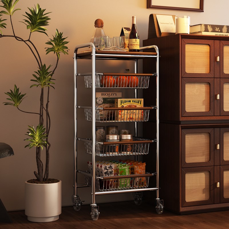 中古风收纳小推车桌下置物架可移动客厅零食车边U几茶几收纳架子