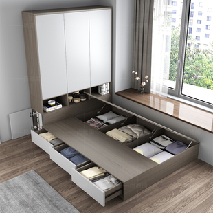 榻榻米衣柜床一体小户型省t空间多功能储物床衣帽间带衣柜子儿童