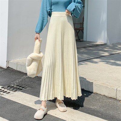 长裙到脚踝超长款针织百褶半身裙子女秋冬高个R子a字显瘦大摆伞裙