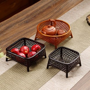 手工竹编果篮创i意家用点心筐新中式复古茶点盘圆形收纳篓迷你竹