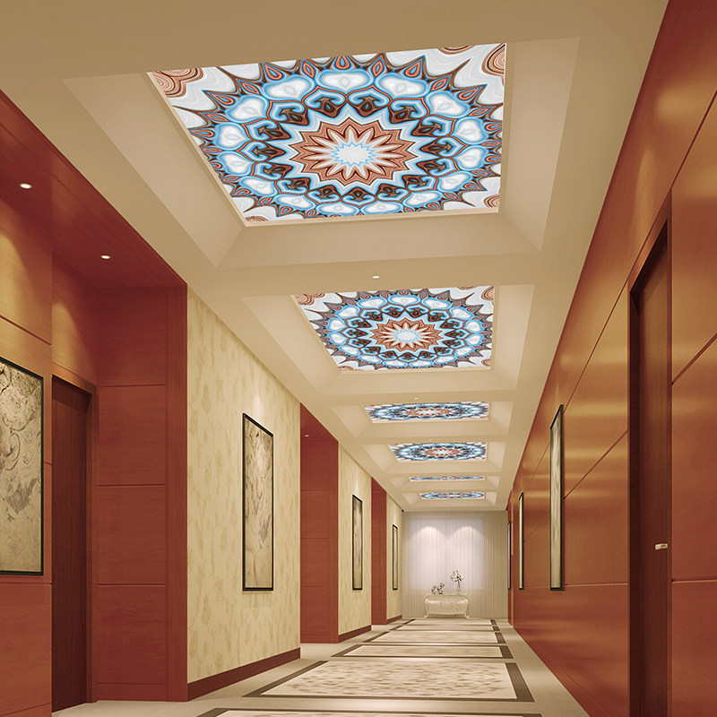 欧式艺术玻璃吊顶装饰彩色图案灯板E定制亚克力透光板天花造型订