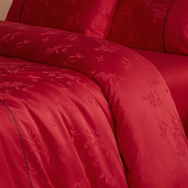高档提花结婚床j上四件套婚庆红色被套新婚喜被婚房床单床品非全