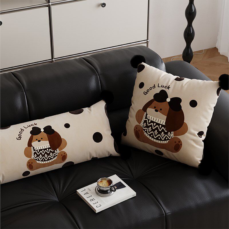 黑色小狗芭蕾风抱枕客厅沙发抱枕套长条J形靠枕车载床头靠垫不含