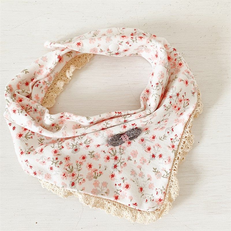 5条装宝宝三角口水巾婴儿围嘴双层纯棉J摁扣花边围巾春秋冬季围兜