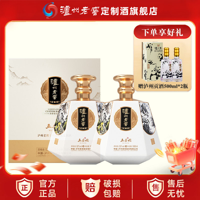 泸州老窖定制酒五岳图52度浓香型白酒1680ml*2大坛白酒整箱送礼