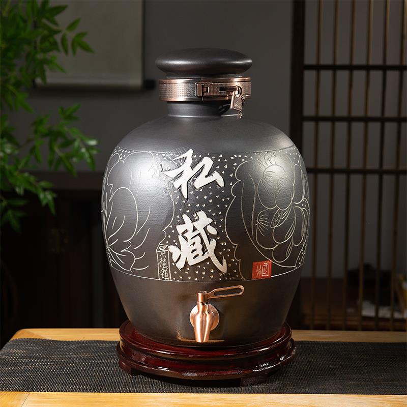景德镇纯手工雕刻陶瓷酒坛5/10/20/30/50斤荷花私藏密封酒缸酒瓶
