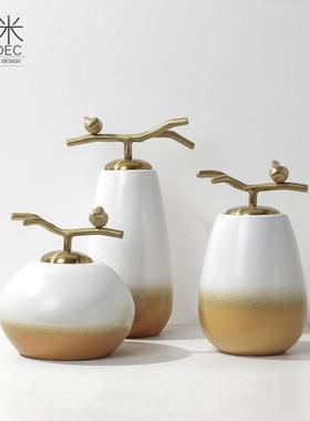 新中式小鸟树枝陶瓷罐摆件样板房客厅电视柜书柜酒柜办公室装饰品