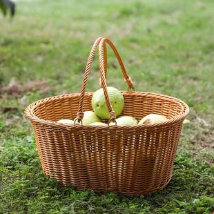 家好点 野餐篮子ins户外送餐篮仿藤编购物篮田园提篮水果篮采摘篮