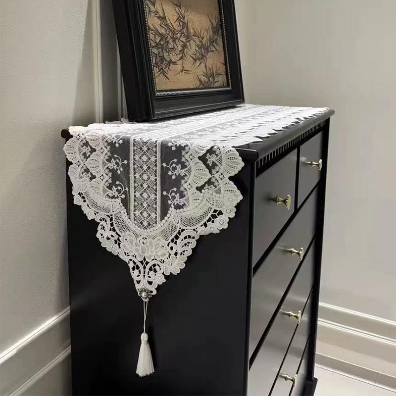 欧式轻奢白色蕾丝五斗柜鞋柜化妆台防尘盖布艺电视柜茶几餐桌桌旗