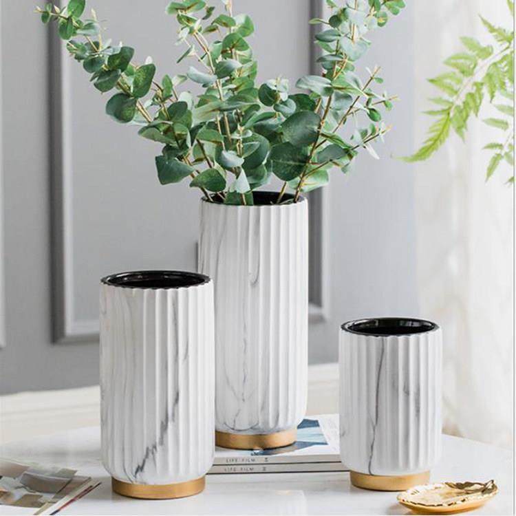 北欧竖条纹直筒陶瓷花瓶摆件大理石纹花器样板房客厅餐桌家居饰品,家居饰品,装饰摆件,淘宝优惠券,粉丝福利购,淘宝优惠卷
