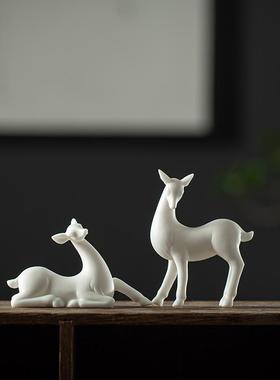 晟初 迷你小号动物白瓷小鹿摆件禅意花盆园艺配件微景观装饰品