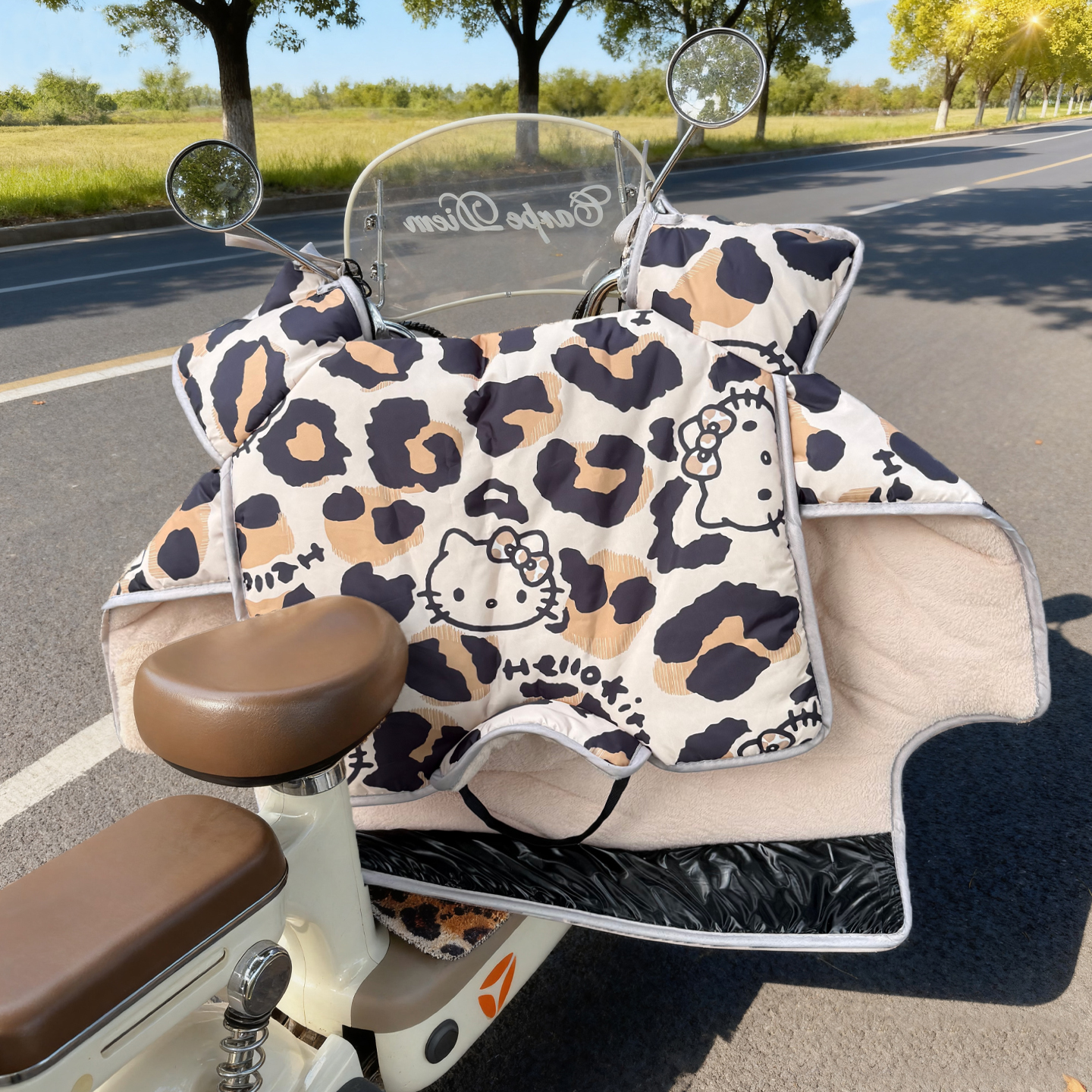 电动车豹纹挡风被冬季加绒加厚