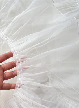 加长裙子辅料20厘米加宽白色褶皱荷叶边欧根纱蕾丝服装裙摆花边DI