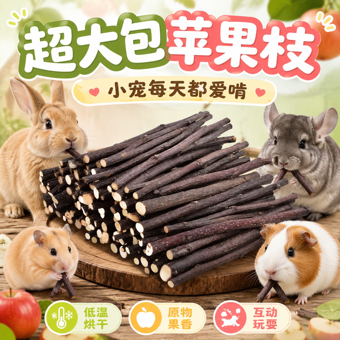苹果枝磨牙棒仓鼠专用洁齿烘干