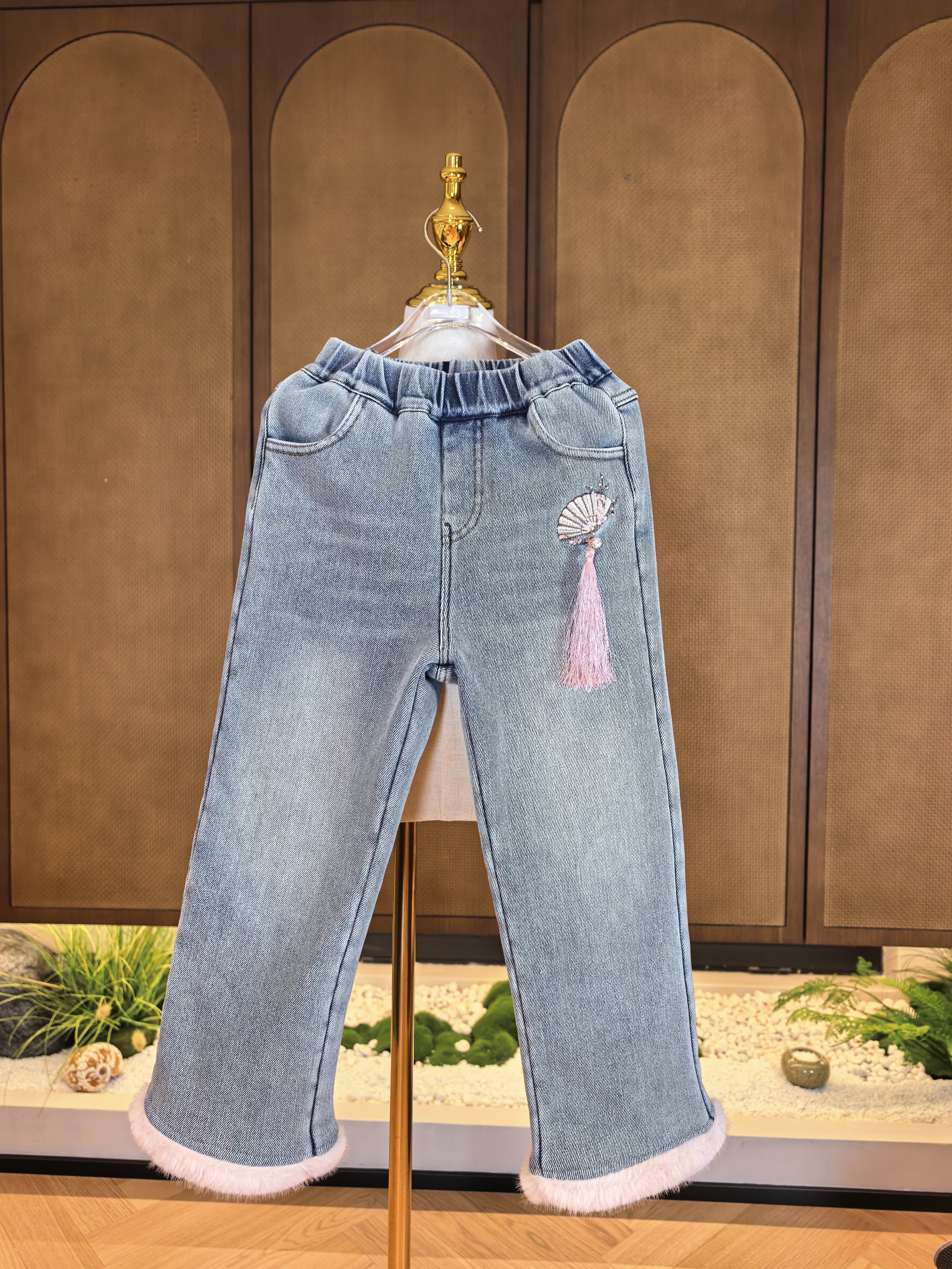 2025冬季儿童新款打底裤保暖百搭牛仔裤国风女童加绒加厚牛仔裤