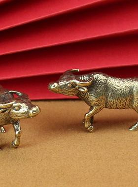 实心纯黄铜办公桌面生肖牛小摆件古铜茶宠饰品工艺品礼品 生肖牛