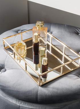 亚马逊现货镜面托盘收纳盒整理化妆品玄关钥匙收纳摆件金属托盘