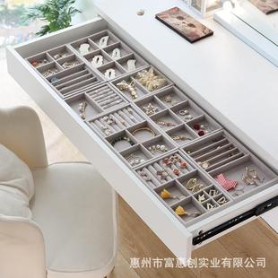 植绒首饰盒耳环耳钉饰品盒珠宝戒指盒小家用大容量绒盘 现货