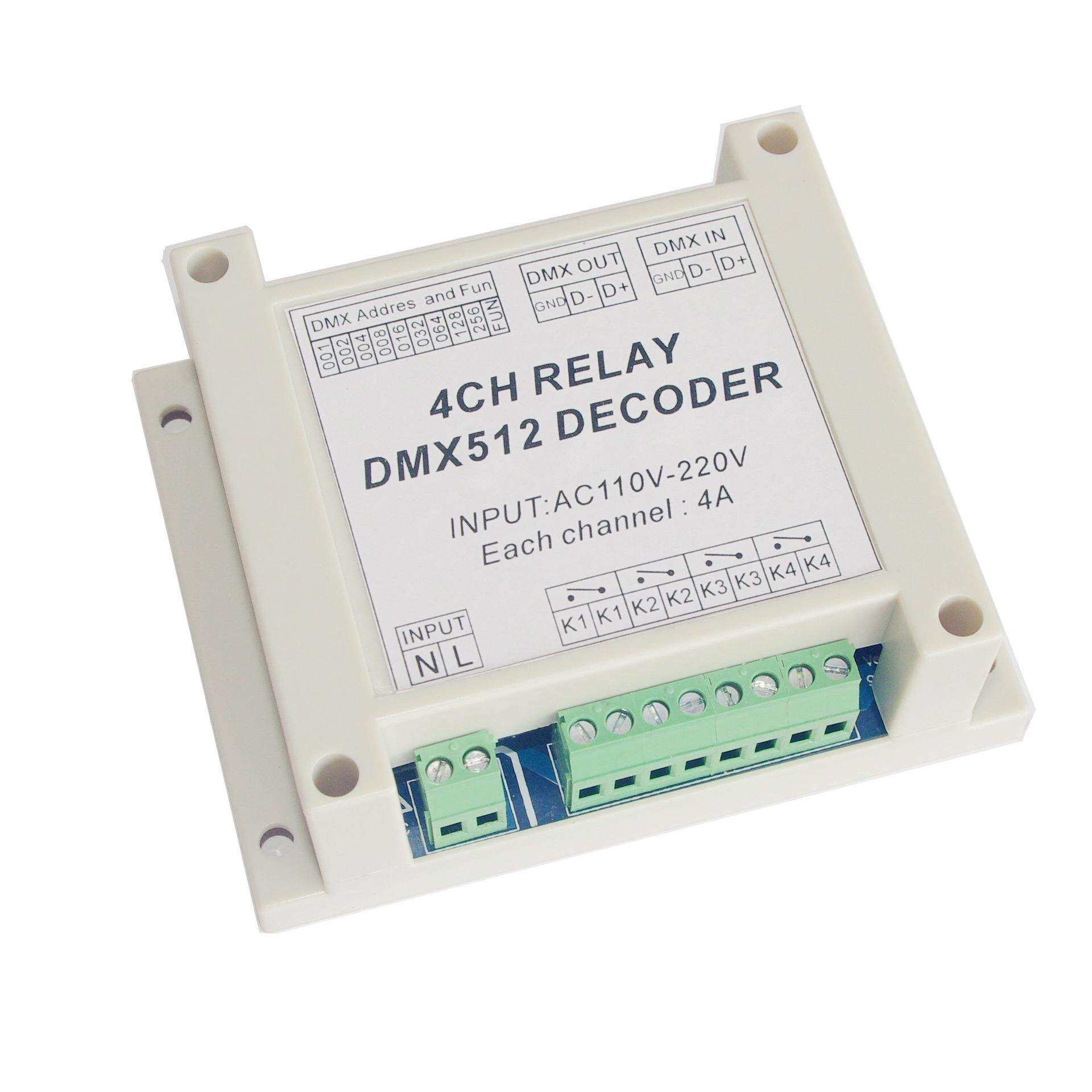 DMX512解码器110-220V 4A 4通道继电器led驱动DMX-RELAY-4CH-220