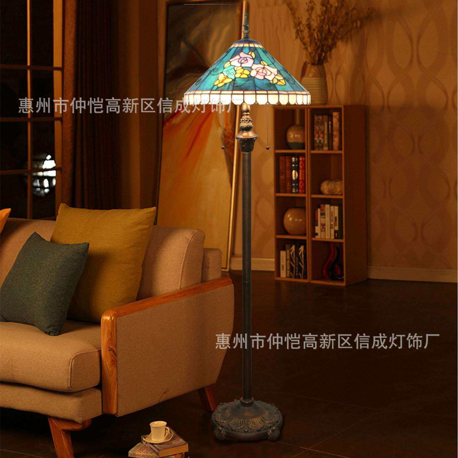 蒂凡尼欧式翡翠绿餐厅酒吧咖啡厅站立灯新中式卧室书房粉花落地灯