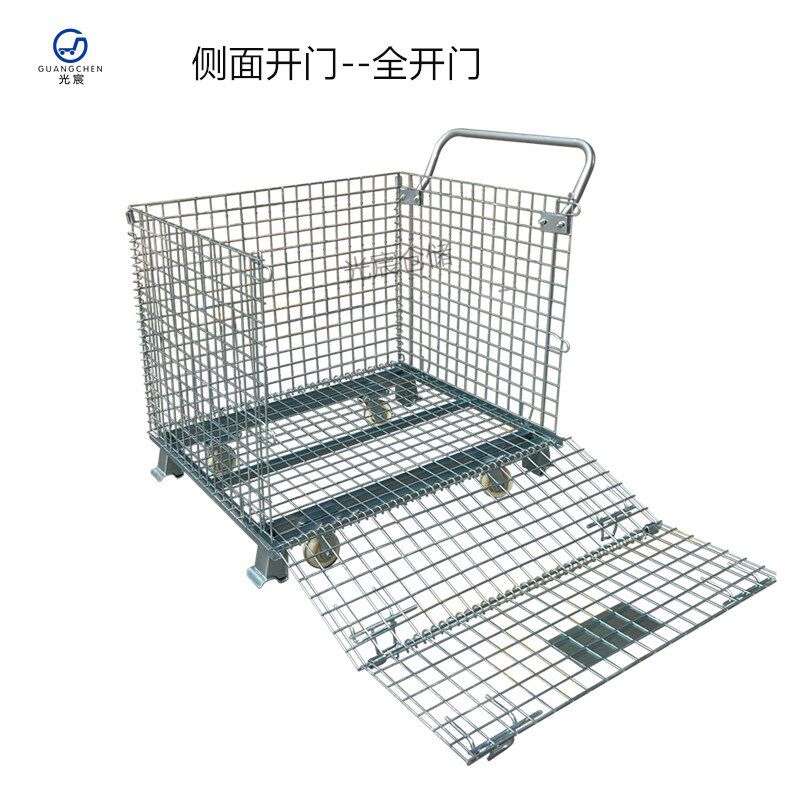 仓储笼手推车拉货工厂仓库物流搬运手拉车网格可折叠金属围栏推车图片