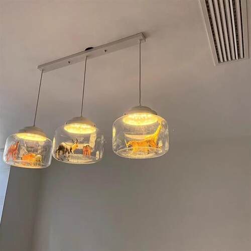 餐厅灯玻璃吊灯三头组合简约个性餐桌饭厅灯动物DIY灯具中山灯具