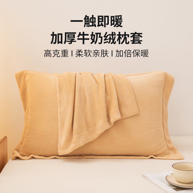 纯色牛奶绒枕套一对装秋冬加厚保暖家用枕头套48x74cm枕芯内胆套