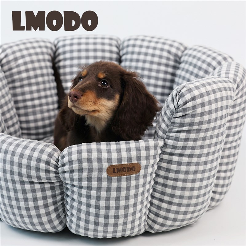 LMODO宠物窝花盆造型韩系格纹窝四季通用猫窝狗窝中小型宠物用品