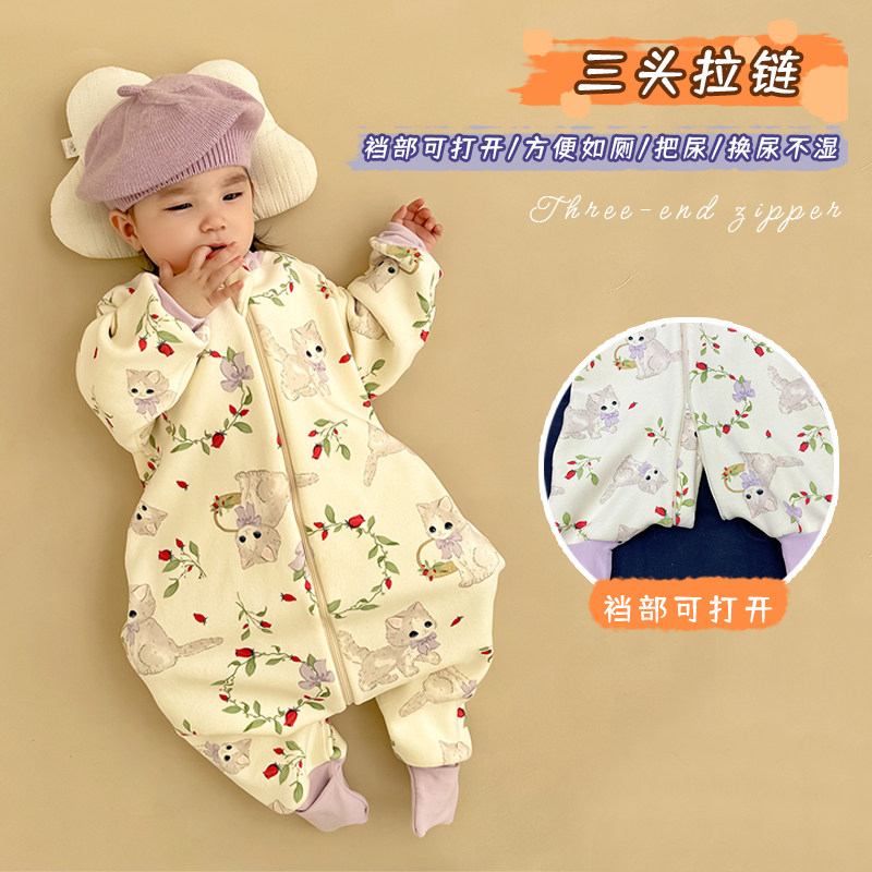 婴幼儿冬季奥利绒加绒加厚无骨睡袋儿童分腿连体衣宝宝防踢被睡衣