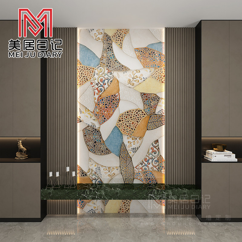 复古抽象叶子大理石岩板纹理玄关瓷砖画背景墙过道走廊壁画墙砖
