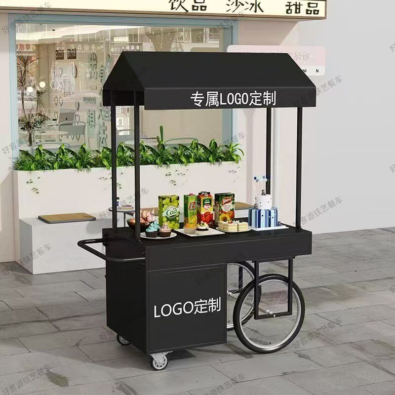 铁艺摆摊小推车移动地摊小吃车展示架夜市花车户外集市摊位促销车