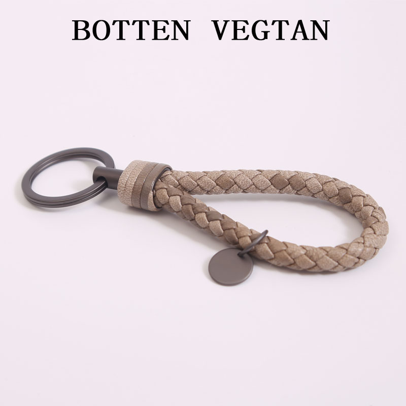 bv羊皮手工编织钥匙扣挂件男女通用情侣真皮汽车钥匙链小圆牌挂饰