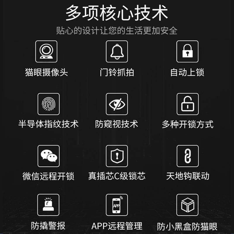 猫眼式全自动高端智能锁 防盗门家用指纹密码锁 室内可视远程监控