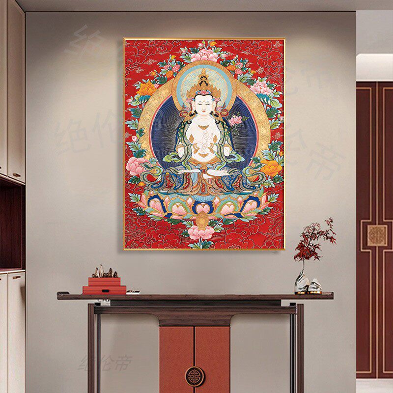 大势至菩萨唐卡挂画西藏手绘复刻藏族佛像客厅装饰画生肖马本命佛