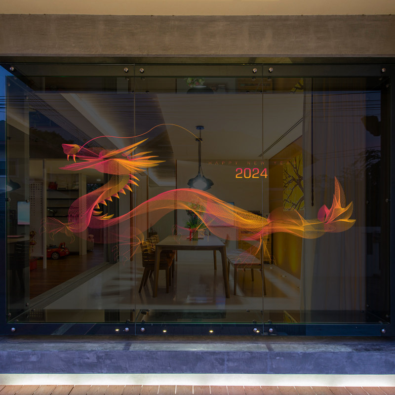 2024抽象龙年图案装饰玻璃门静电贴纸线条艺术简约装扮橱窗窗花贴