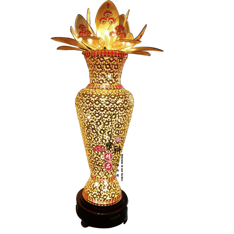 奢华佛堂灯佛供灯工艺花瓶大灯 寺庙落地佛前摆件 莲花水晶落地灯