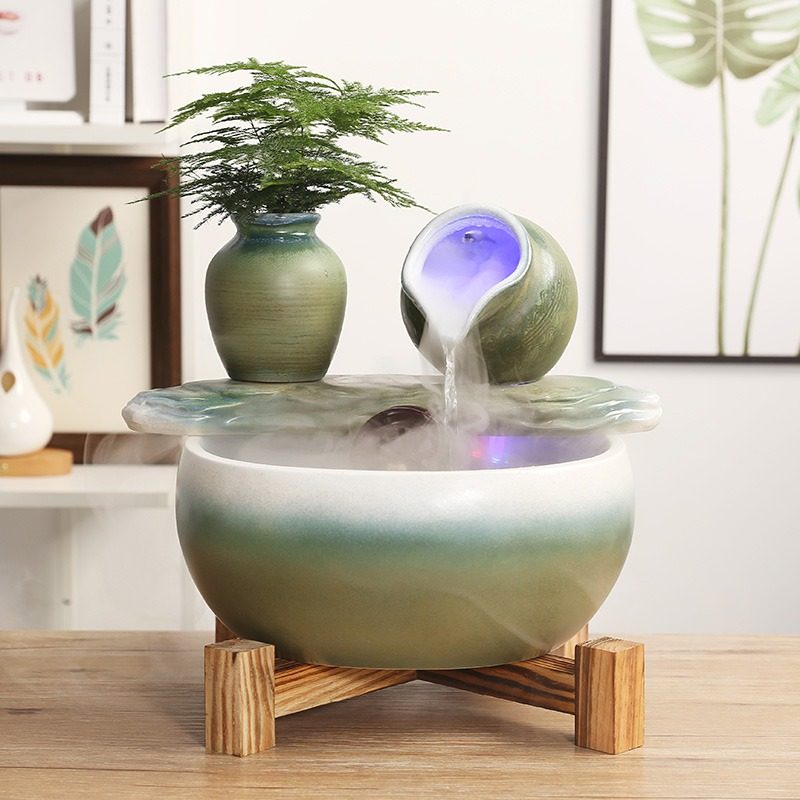 陶瓷装饰循环鱼缸造景招财生财流水茶几流水摆件中式喷泉家用桌面