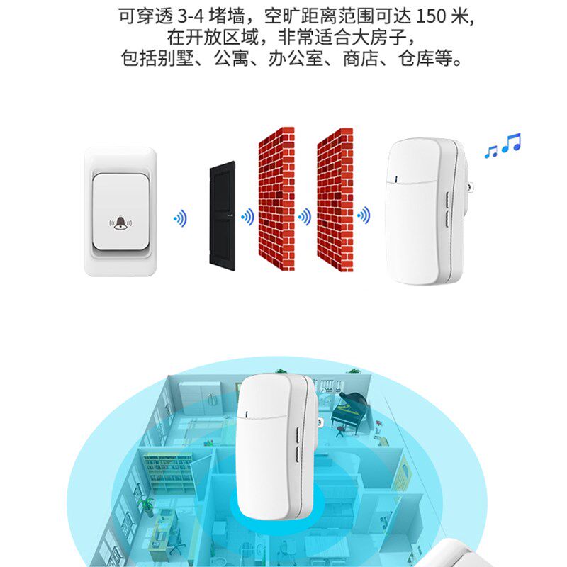 门铃家用无线超远距离自发电防干扰铃铛老人呼叫器叮咚提醒入户