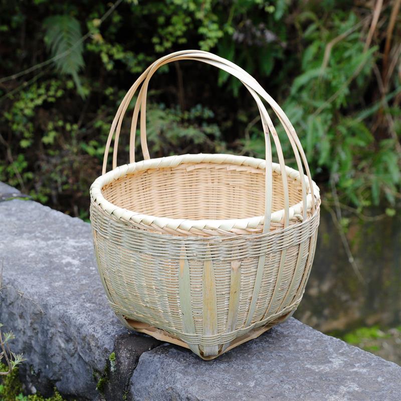 编织手提篮老式竹篮子家用圆形竹编买菜篮购物篮贵州大竹篮特大号
