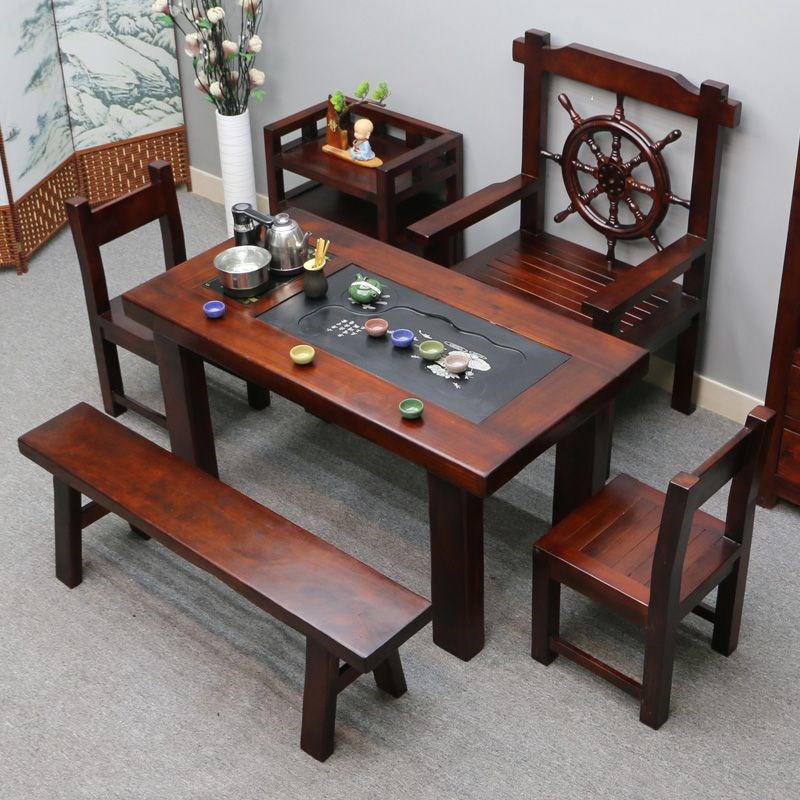 老船木茶桌椅组合实木茶几茶具套装一体阳台家用小户型功夫泡茶台