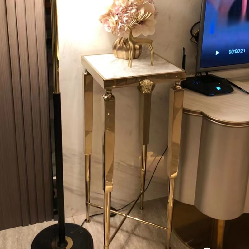 现代轻奢客厅高端花架 置物架 大理石阳台花几电视柜旁落地式架子