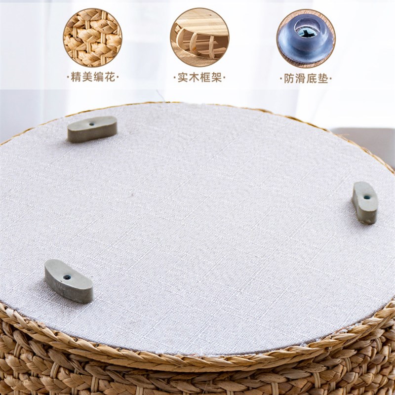 手工编织藤草编换鞋凳家用客厅圆凳实木储物凳可定制矮凳收纳凳子