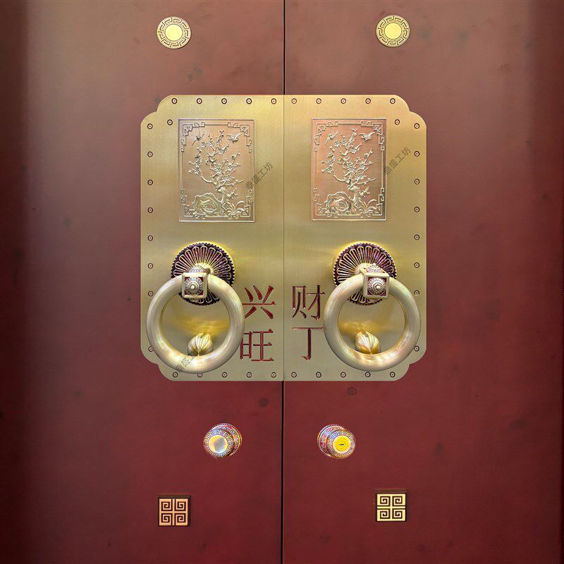 实木大门机械齿轮锁中式古建庭院别墅豪华复仿古纯铜四合院拉手