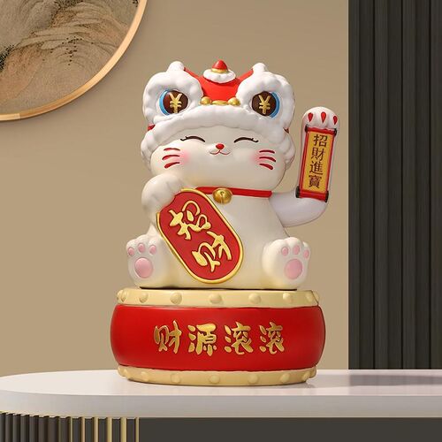 创意自动摇手醒狮招财猫摆件店铺收银柜台装饰公司前台招财开业礼