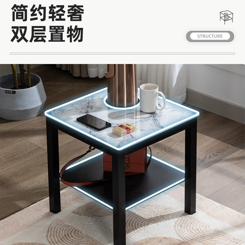 岩板茶几麻将机专用实木角几多功能防烫边几简约茶台大理石茶水架