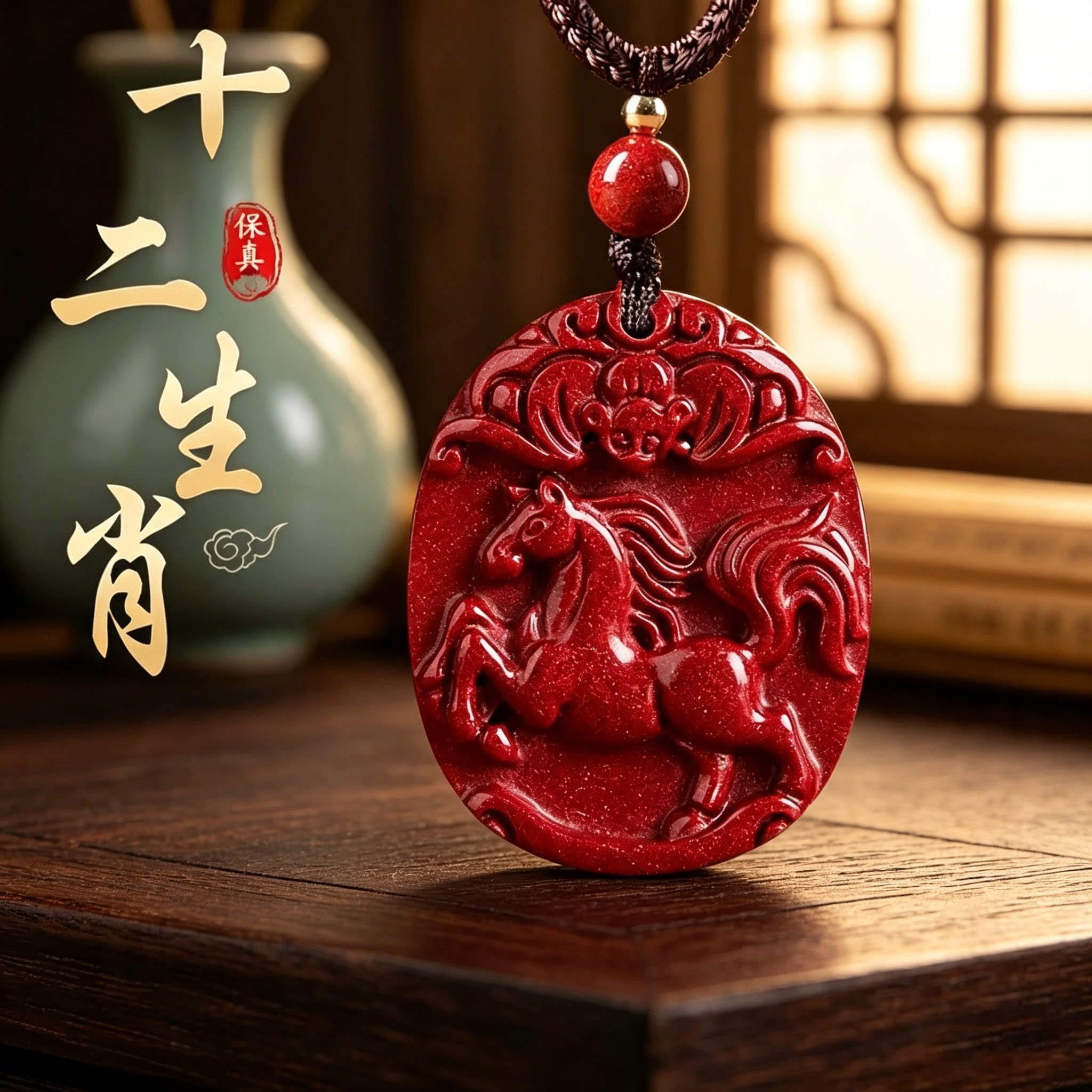 天然朱砂十二生肖本命年转运吊坠